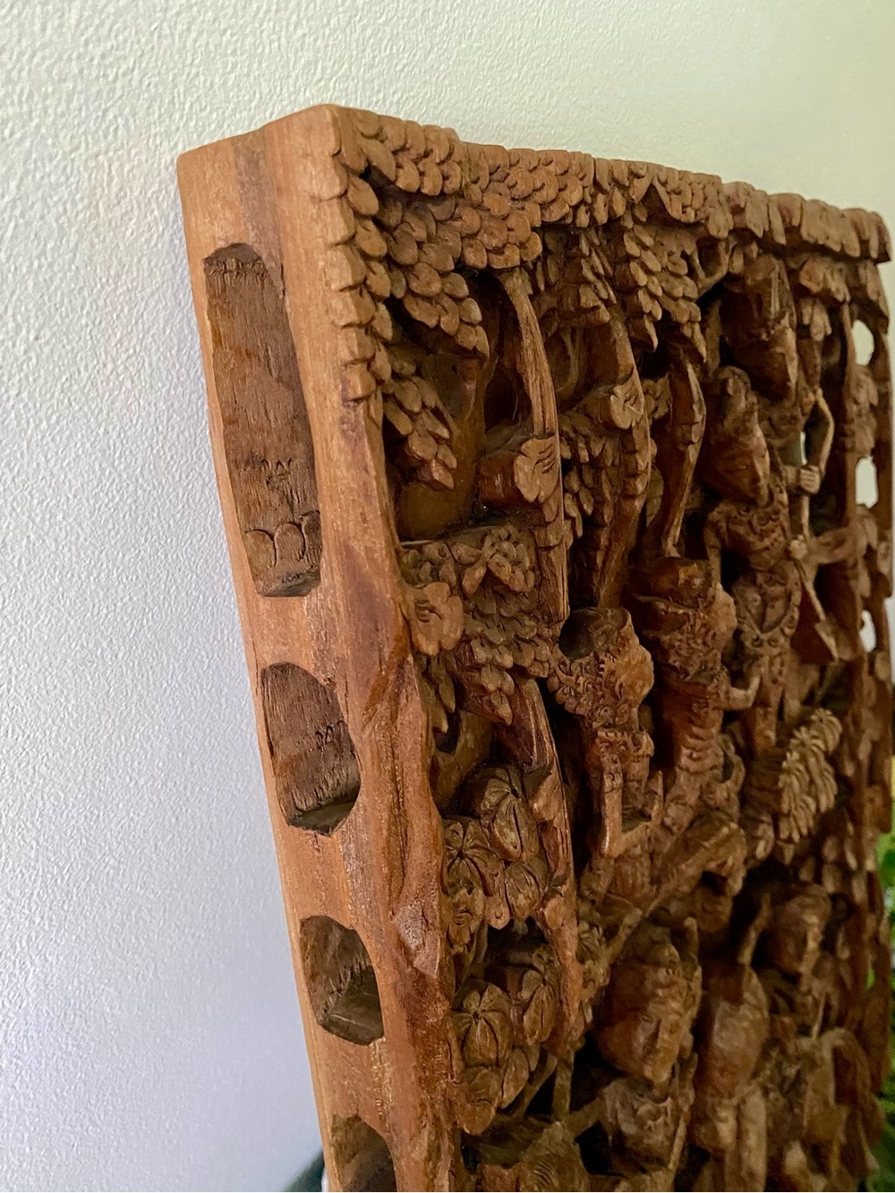 19.3/4”x11.3/4”x2.1/4”Hand-Carved Wooden Wall Relief Panel - Brown